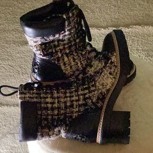 Tory Burch Striped Tweed/Perfect Black Miller 60MM Lug Sole Bootie